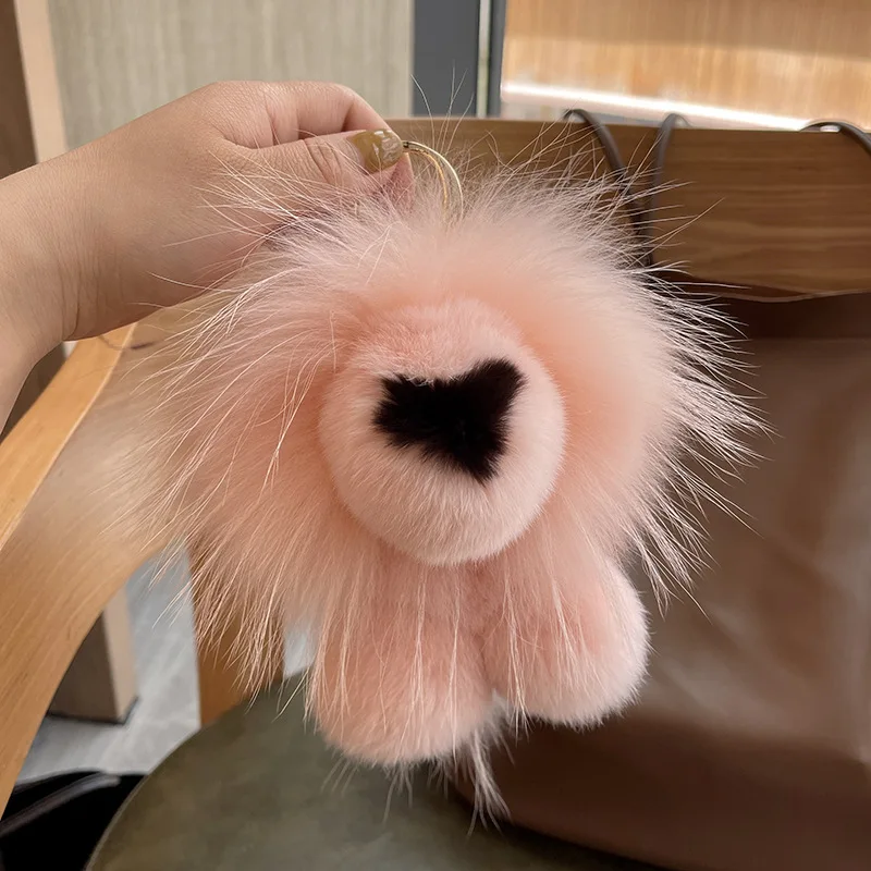 Cute Rex Rabbit Fur Little Lion Plush Bag Pendant Toy Doll Plush Ball Car Keychain Pendant