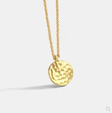 Minimalist Circle Pendant Necklace Stainless Steel 18K Gold Fashion Jewelry Hip Hop Big Round Disc Pendant Hammered Necklace