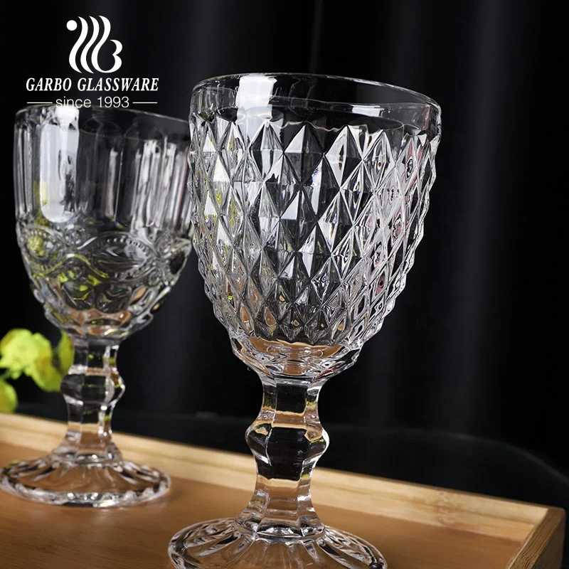Embossed drinking glassware stem wine glass party glasses juice goblet wedding cup custom spray color stemware champagne glass