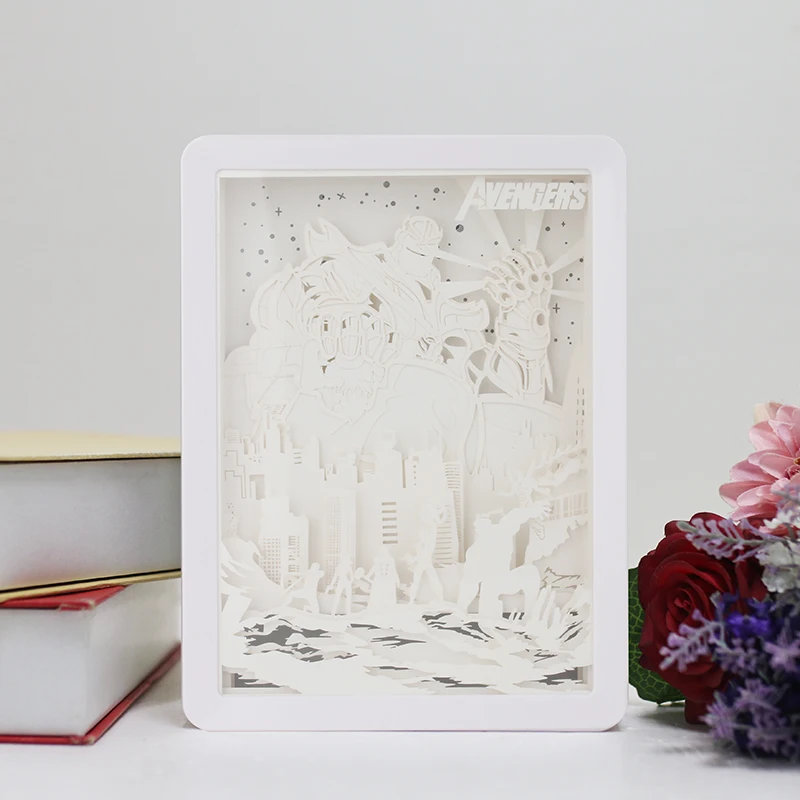3D Paper Cut Light Box USB Powered LED Shadow Lamp Decorative Night Light frame with Switch for Bedroom Living Room