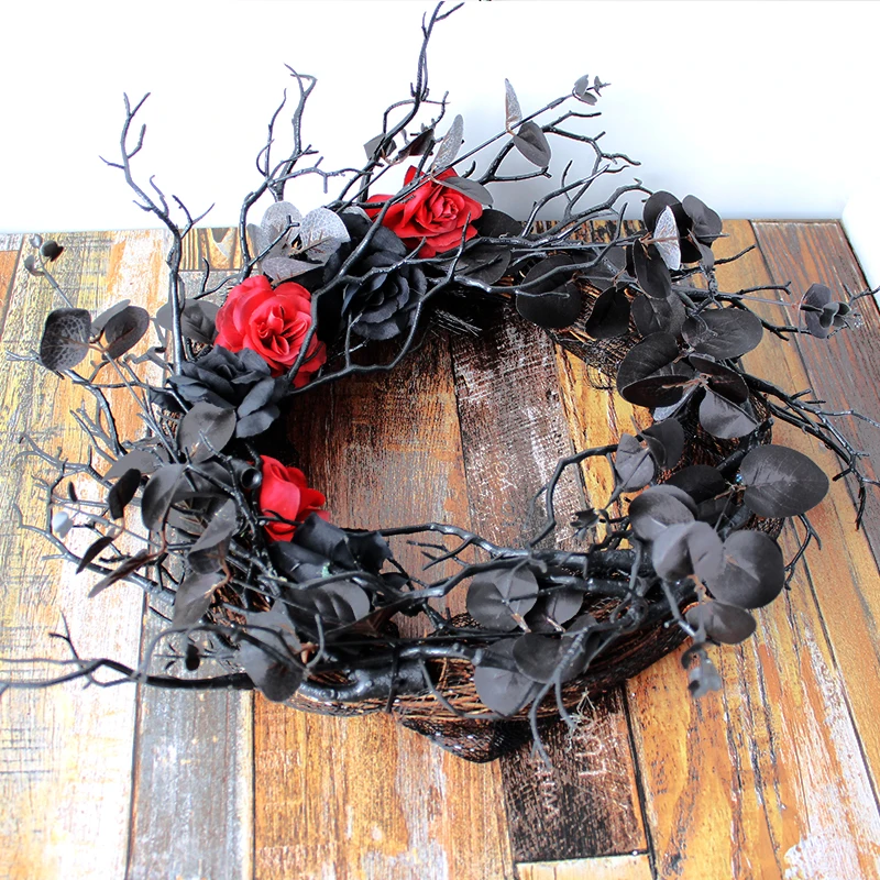 Halloween Dead Branch Garland Artificial Black Decorative Wreath Door Hanging Horror Festive Arrangement Decorative Garland