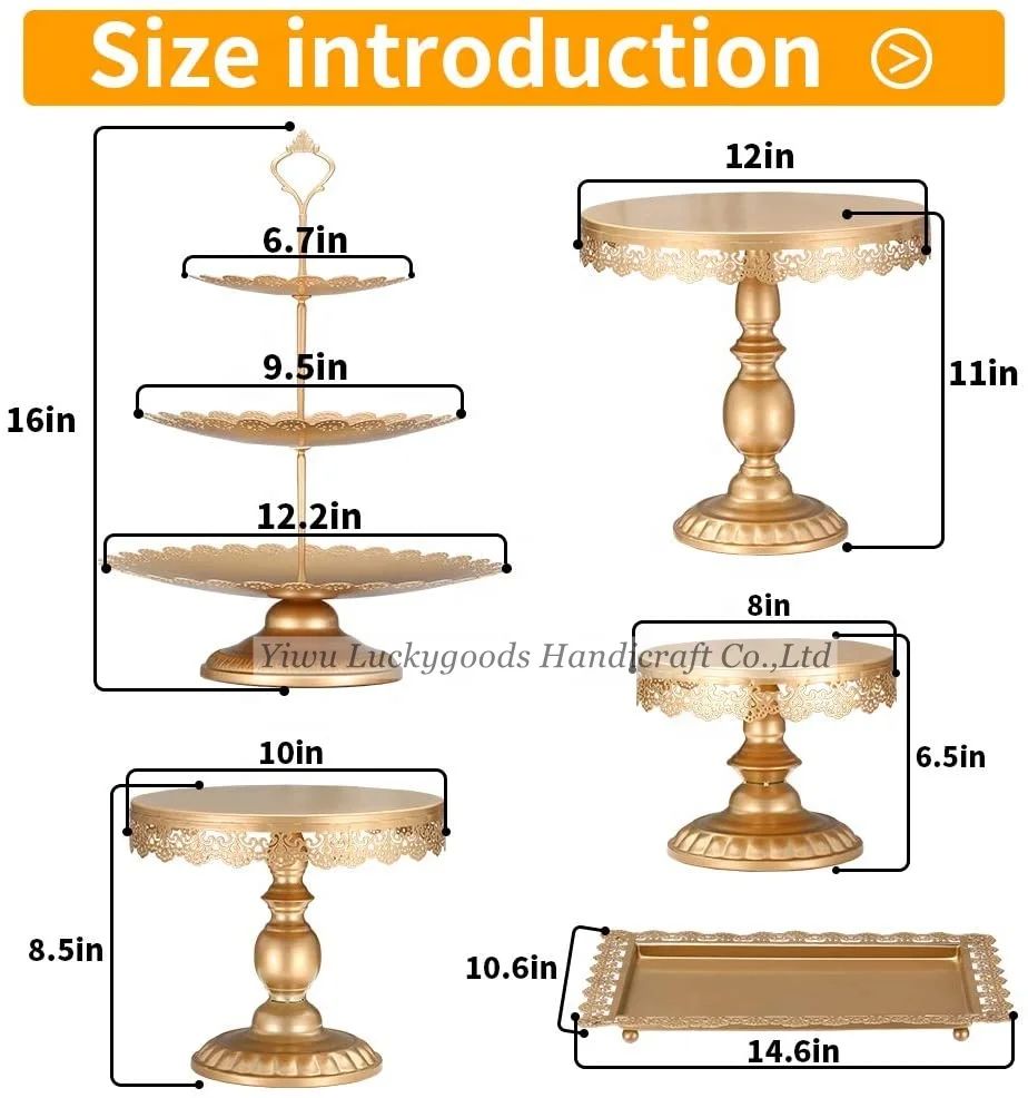 DGJ210624-4 Set of 6 Pieces Metal Cake Stands Gold Cupcake Stands Candy Display Plate Serving Tower for Wedding Party Decoration