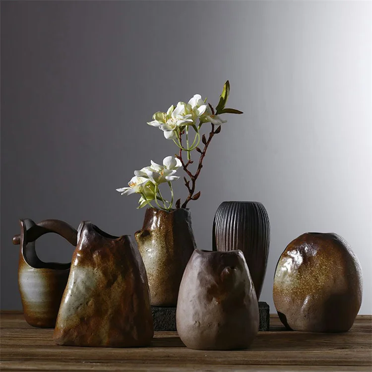 Harmony Retro Coarse Pottery Flower Ware Japanese Ceramic Retro Zen Flower Ins Wind Vase