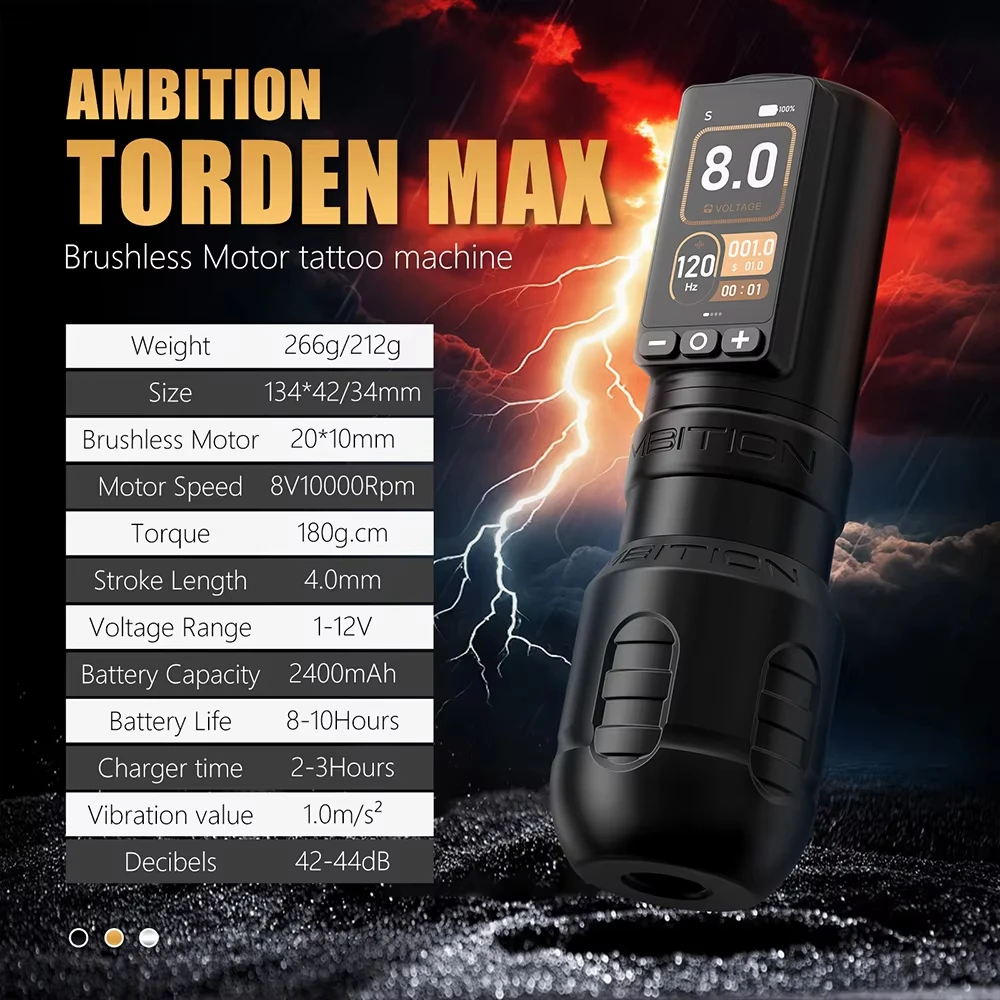 Ambition Torden Max 2400mAh Brushless Motor Tattoo Gun Set 3.5/4.0mm Stroke Professional Wireless Rotary Tattoo Pen Machine Kit