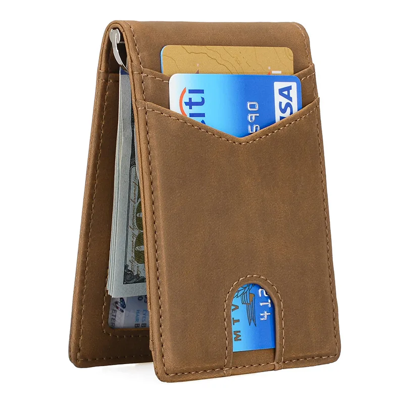 Custom Logo Business Card Holder Short Dollar Money Clip For Men Genuine Leather Certificate Bags Designer RFID Blocking Wallet