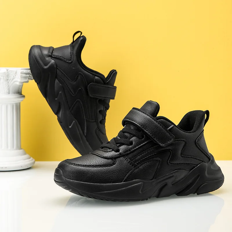 Wholesale 2024 Kids Leather Student Sneakers White Black Casual Shoes Children Unisex Leather School Shoes