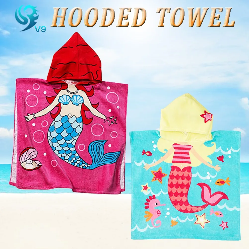 High Quality Microfiber Kids Cartoon Print Poncho Towel for Children Beach Poncho Kids Kids Poncho Wholesale Hooded Towels