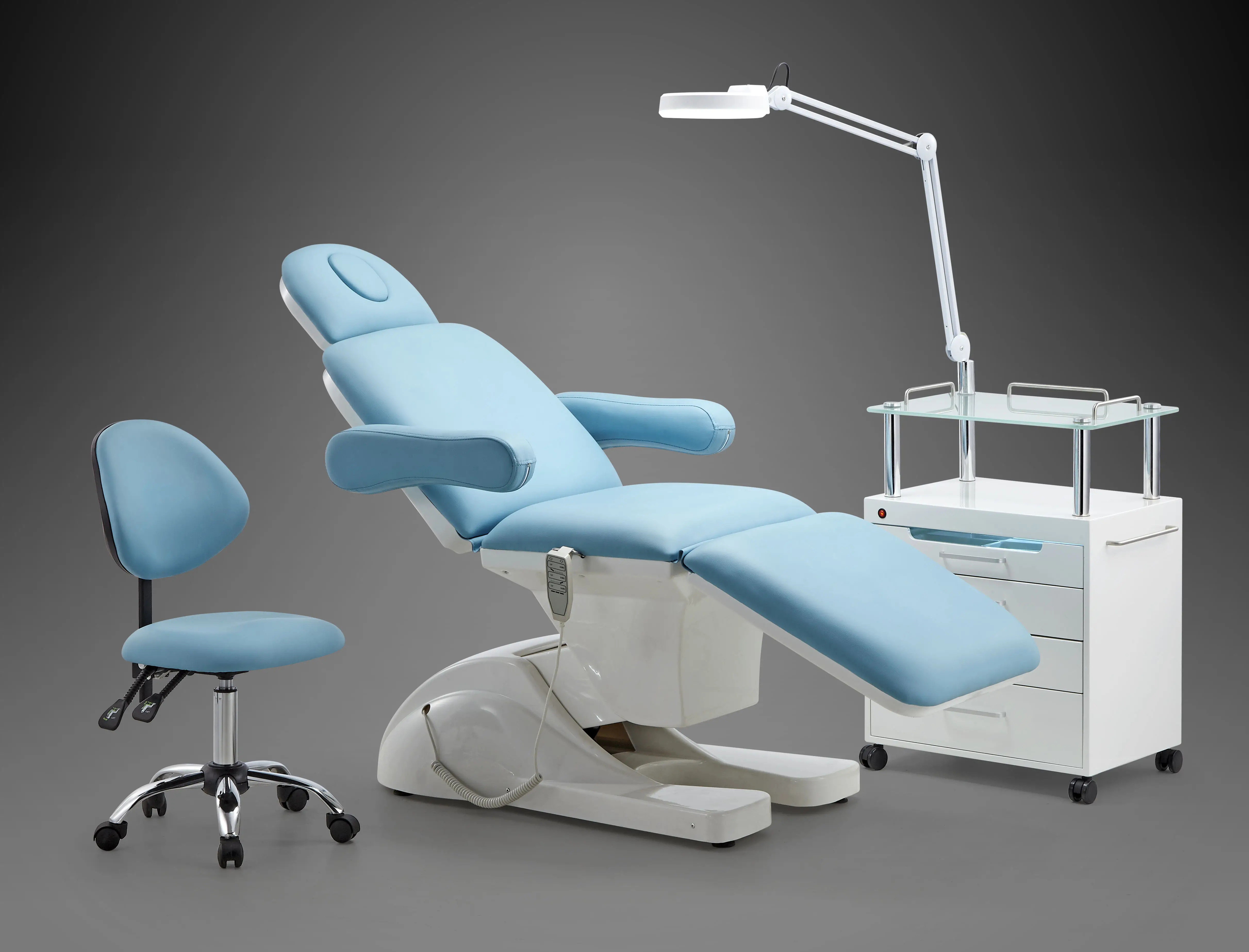 Cosmetic surgery beauty salon equipment 4 Motors Electric USB facial Clinic massage bed with stool and cabinet for sale