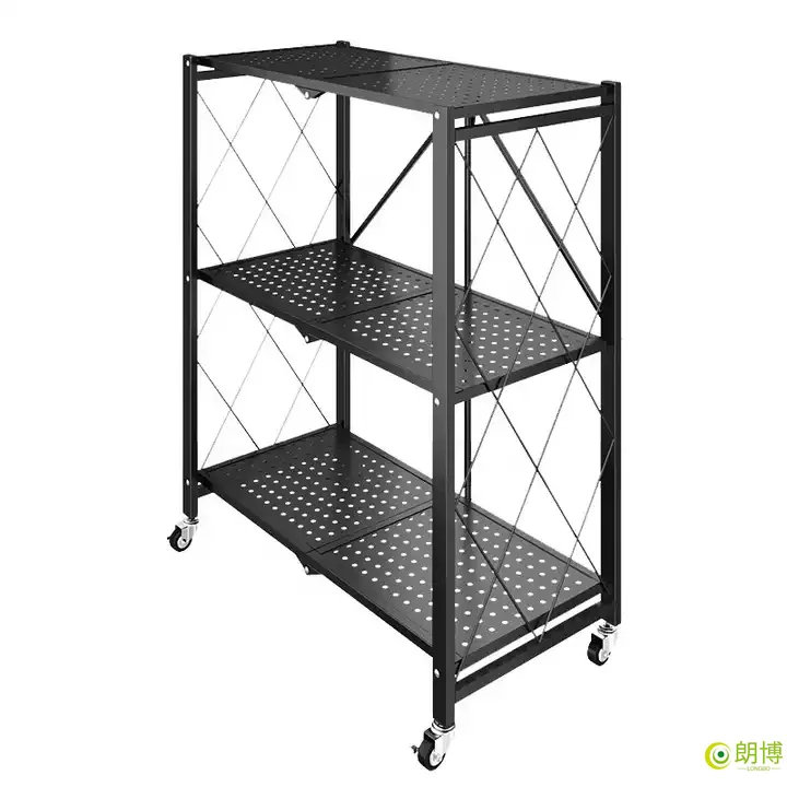 Wholesale Kitchen Storage Foldable Storage Rack Kitchen Display Rack Shelf with Wheels Storage Holders Racks Customized Logo