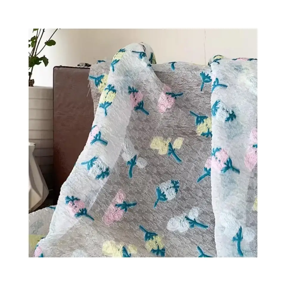 Brand New 210T Yarn-Dyed Crepe Fabric Jacquard Organza Sheer with Flower Embossed for Fashion Clothing