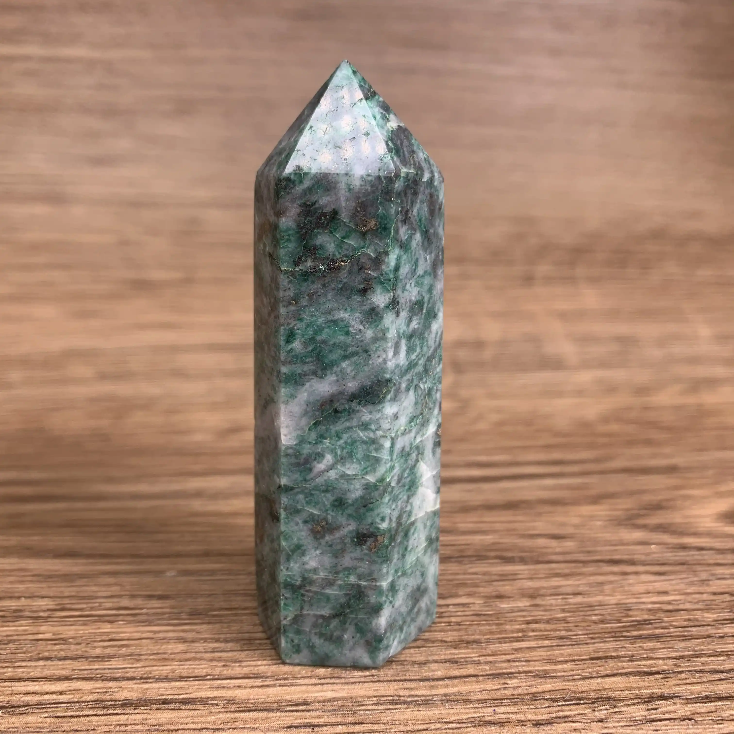 Wholesale Natural Crystal green jade with pyrite tower  Crystal wand point
