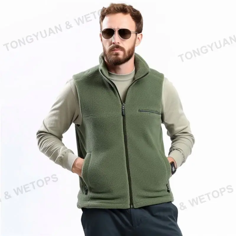 Wholesale Winter  Custom Jacket Polar Fleece Vest Men 100% Polyester Fishing Hunting Windproof Vest Men Black Fleece Vest