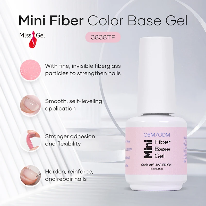 4 in 1 Fiber Color Rubber Base Gel Coat Non-Wipe Odorless Long Lasting Strength Repair Nails Vegan Uv