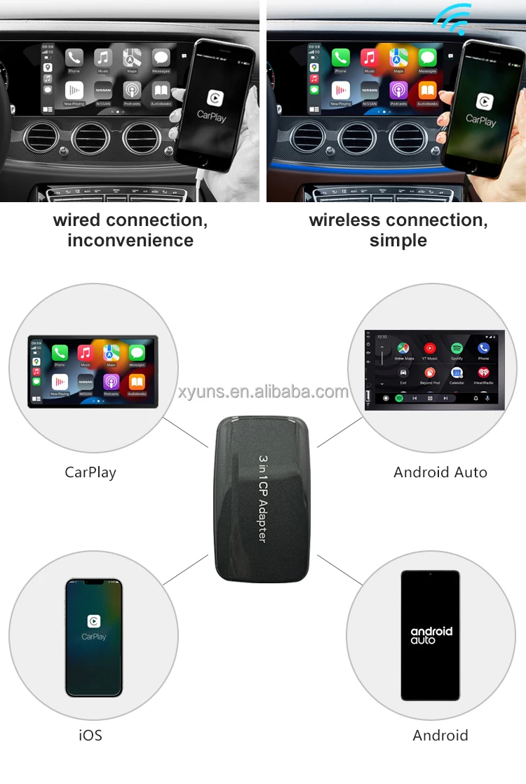 3 in 1 Carplay  Adapter CP-300 Wireless carplay android auto dongle  USB player function screen project