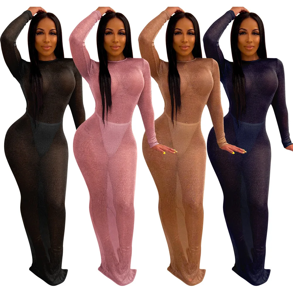Custom Brand Labels Transparent Sexy See Through Club Wear Long Sleeve Hot Night Bodycon Club Dresses