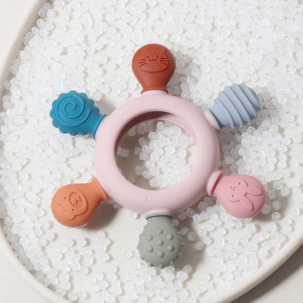 Beech Wood Ring Food-grade Baby Silicone Teether Chewed Baby Rattle Toy Shaking infant teething 3 to 6 month chewable