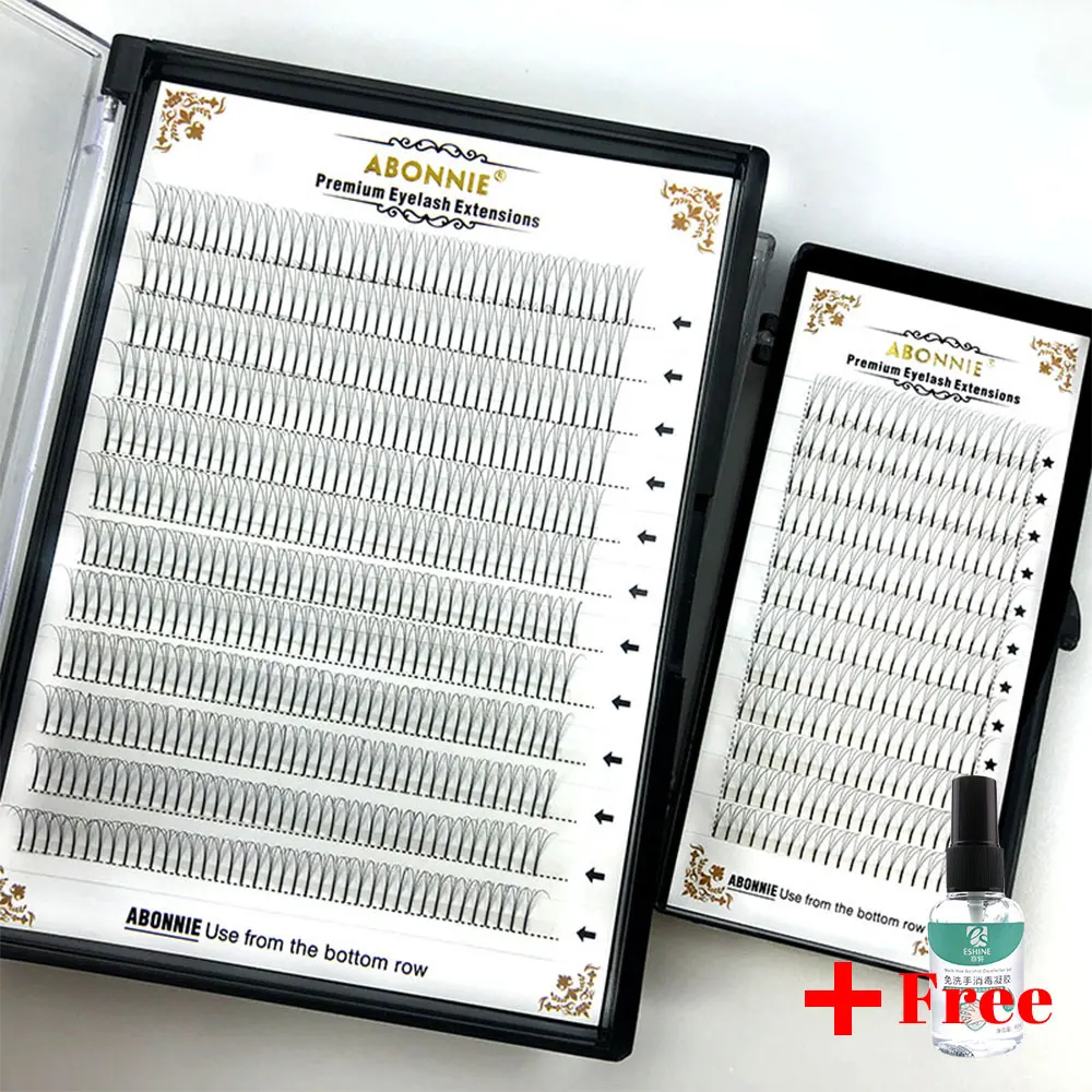 Готовые накладные ресницы Abonnie с длинным коротким стержнем 0,07 0,10 C D, узкие готовые вентиляторы, термоскрепленные российские объемные готовые объемные вентиляторы