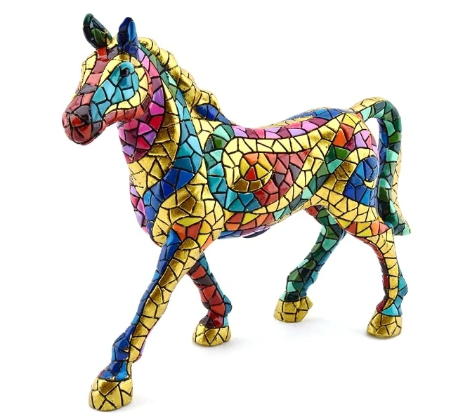 Resin gold Mosaic horse statue. Home table decoration statue
