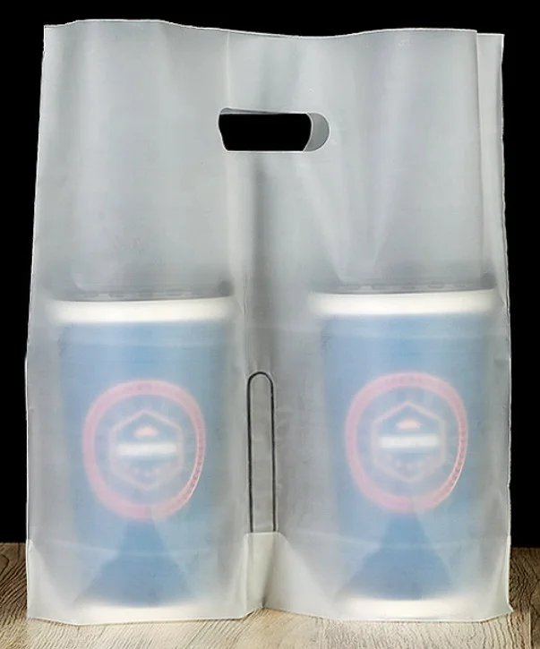 Biodegradable Hand Bags Disposable Bubble Tea Cup Holder Bag Corn Starch Plastic Bag Compostable