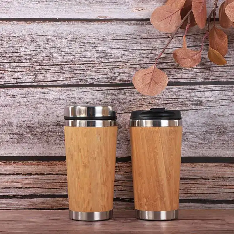 450ML Bamboo Tumbler Coffee Travel Tumbler Coffee Mug Wooden Mug Bamboo Travel Insulated Coffee Mug with plastic lid