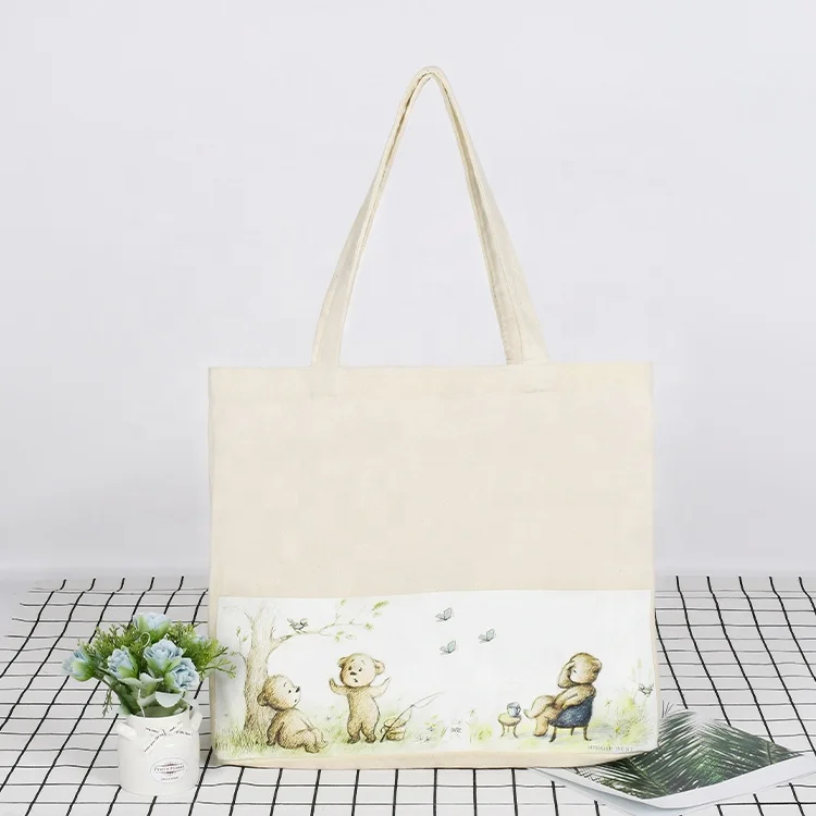 Wholesale Heat Transfer Jumbo Custom Logo Cartoon Printed Big Size Cotton Canvas Tote Bag