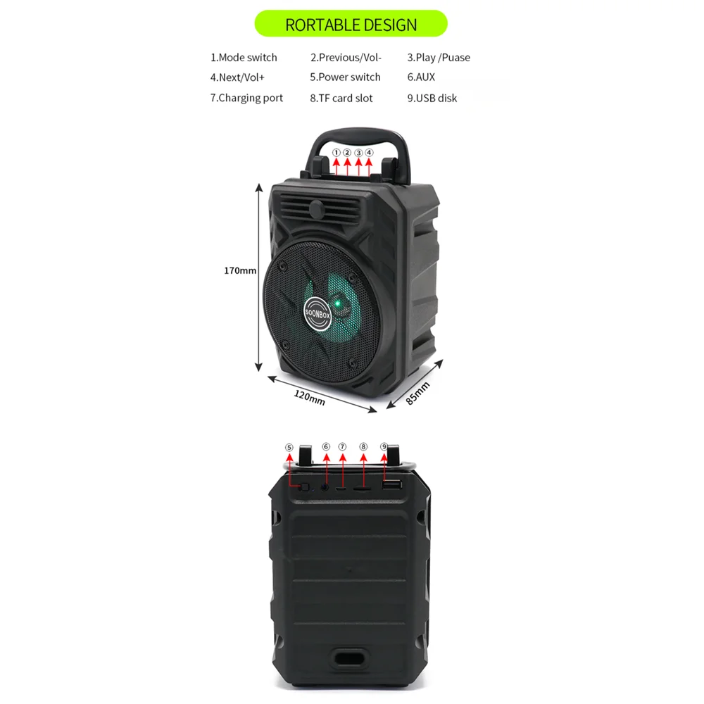 Original 3inch Led Light Wireless Speaker Tws Stereo Sound Amplifier Portable Led Light Speaker