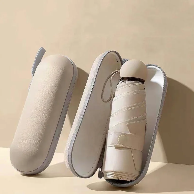 Q011 New Design Pill Umbrella Five Folded Mini Sun Rain Pocket Folding Umbrella Business Gifts Hard Box UV Protection Umbrella