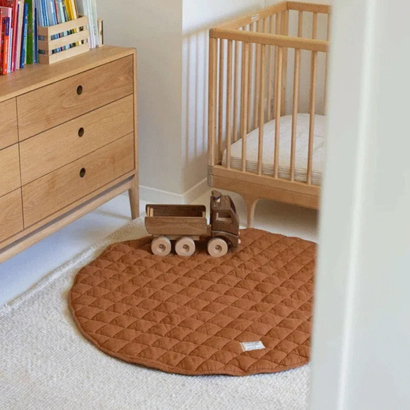 High Quality Soft and Washable Children Play Rugs baby Linen Playmat Cotton Quilted Baby Crawl Play Mat With Storage bag