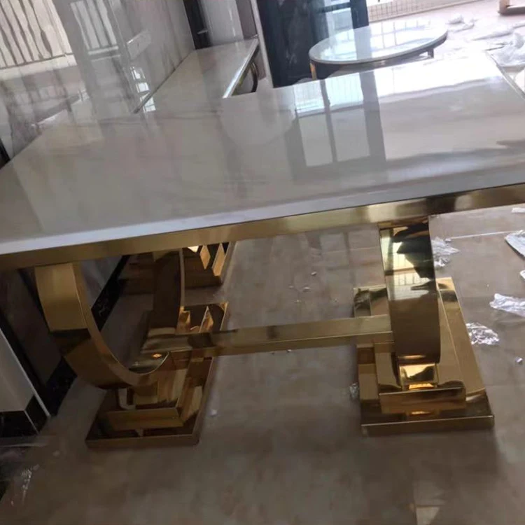 
Wholesale restaurant Stainless steel metal dining modern table wedding marble stainless steel custom dining table 