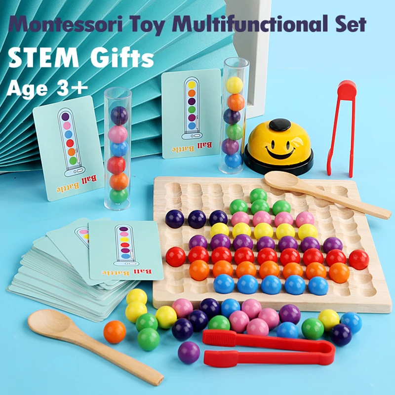 3 in 1 Montessori Sensory Toy For Children Test Tube Clip Bead Elimination Game Fine Motor Training Education Rainbow Wooden