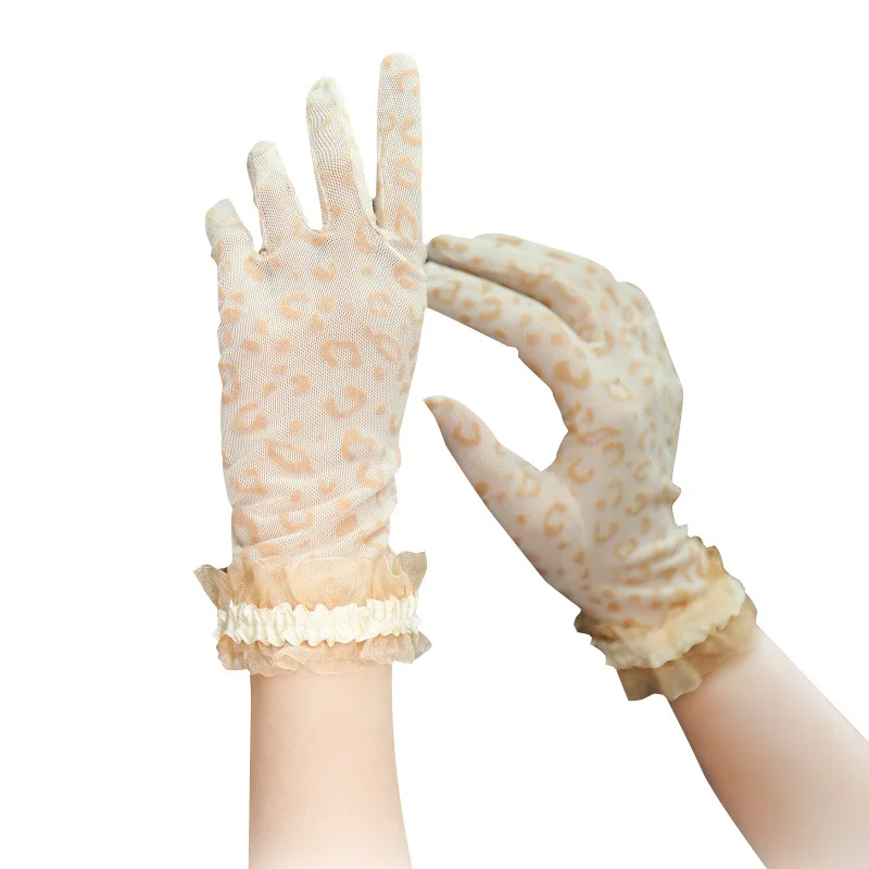 Sidiou Group Fashion Leopard Print Women Gloves With Side Lace Mesh Thin Non-slip SPF Driving UV Protection Glove