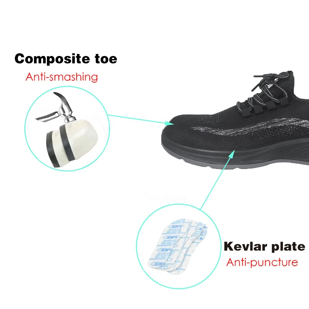VITOSAFE Anti-Smashing Anti-Puncture Flying Knitting Protective Steel Toe Work Safety Shoes for Men