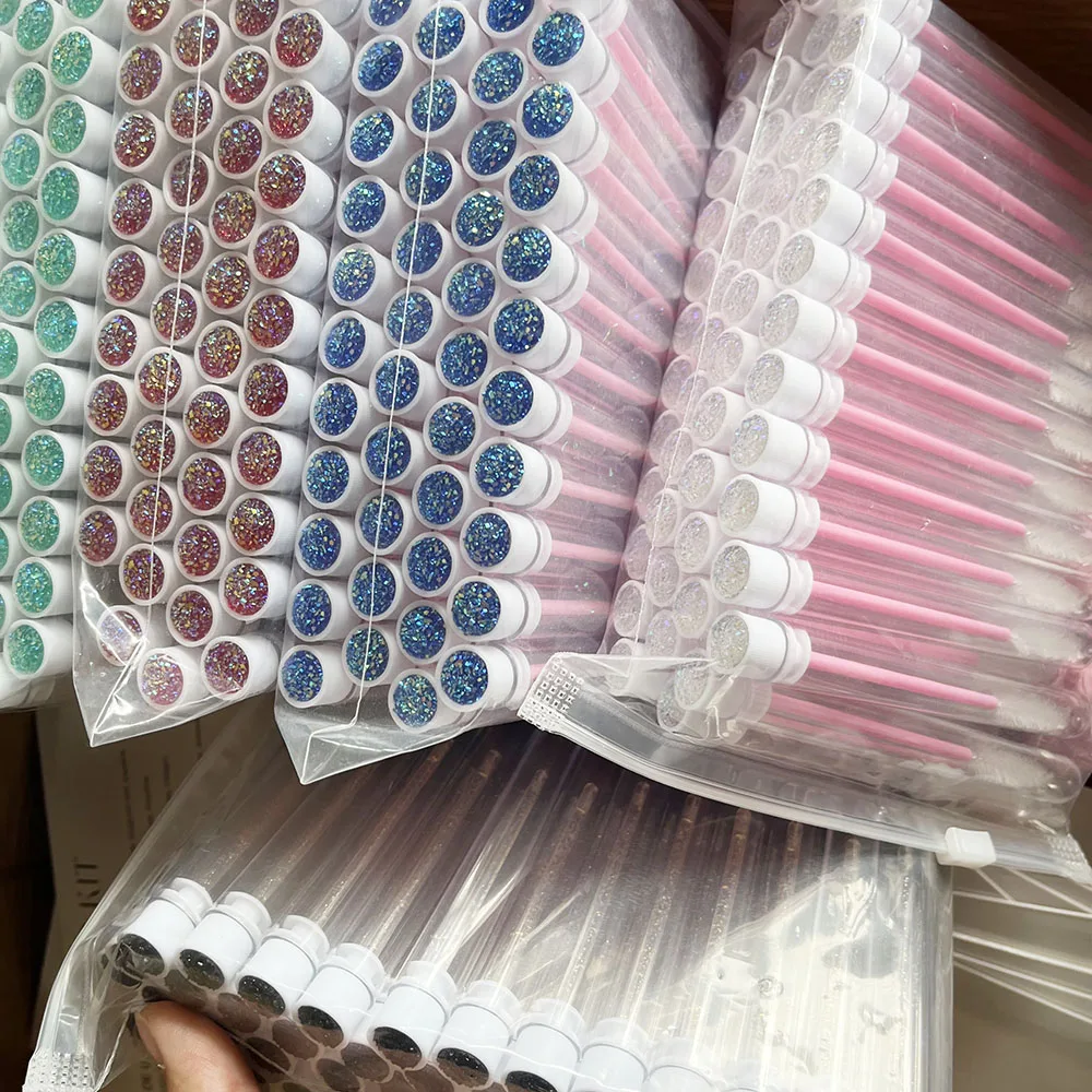 Custom logo Glitter mascara brush lash wands with tube lash spoolies brush diamond eyelash extension brush wands spoolie in tube