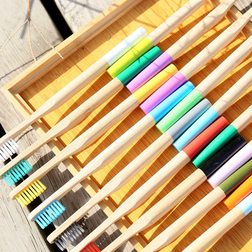 100% Органическая натуральная биоразлагаемая зубная щетка из бамбука для взрослых с круглой ручкой