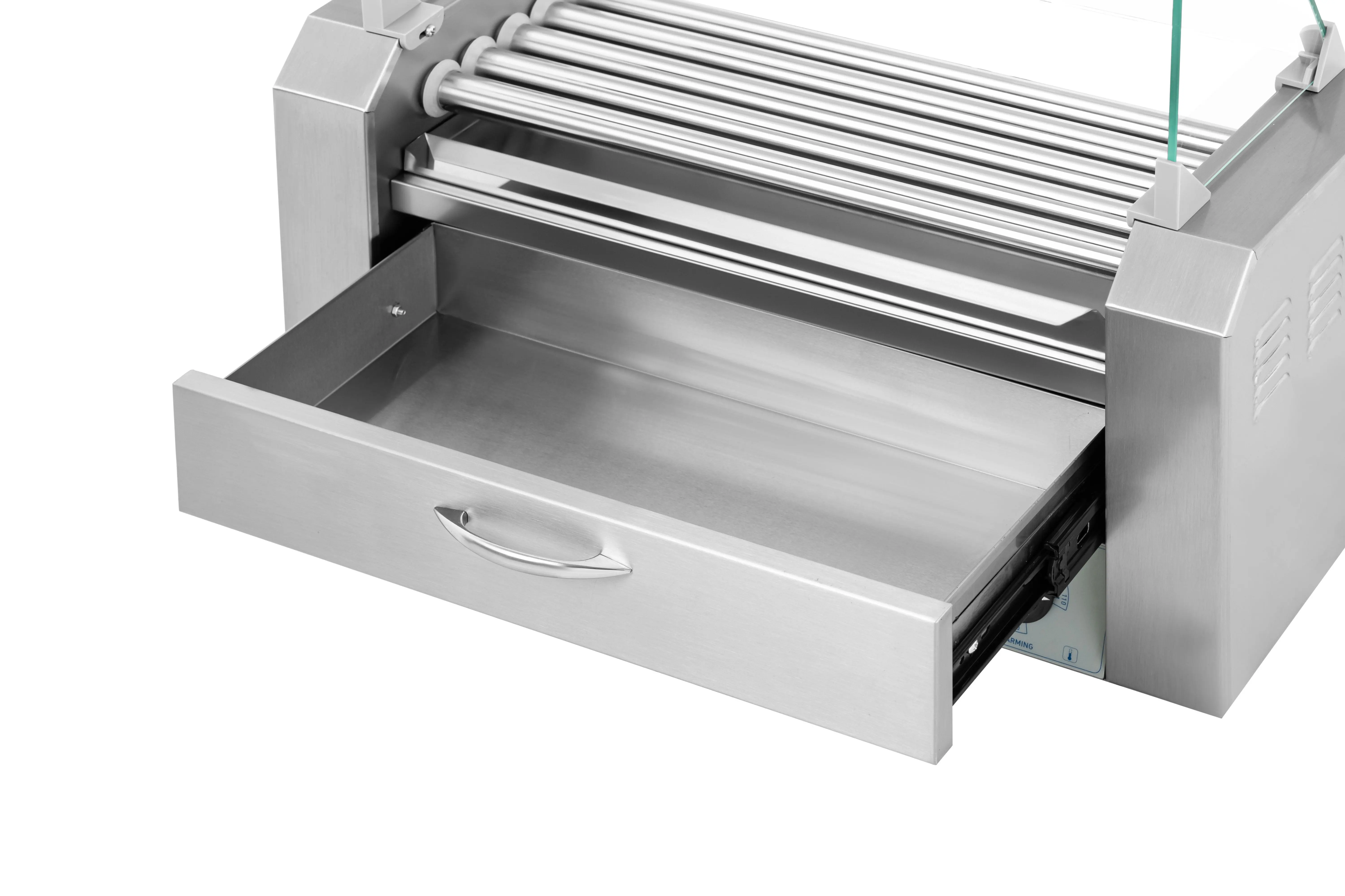 German Quality Standards CE Certified Market Leading Price Stainless Steel 5 Rollers with Warming Drawer Hot Dog Grill