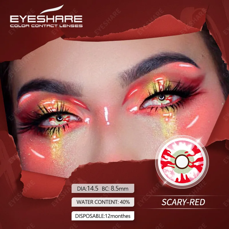 Trendrehab Supplier Natural Crazy Eye Color Contact Lenses Halloween Party Cosplay Fancy Dress and Costumes Soft Red OEM Power