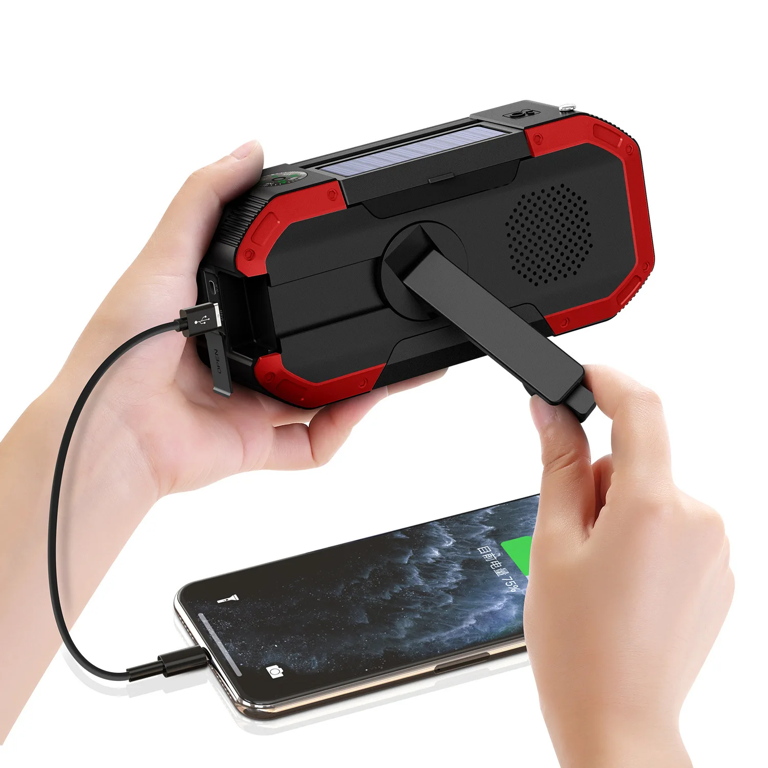 Solar Rechargeable Flashlight Mini Portable Fm  Hand-cranked  Emergency 3 In 1 Portable Solar Outdoor Radio