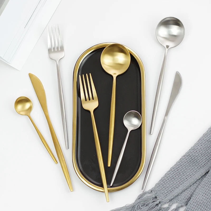 Luxury flatware stainless steel silver/black/gold matt cutlery set for wedding
