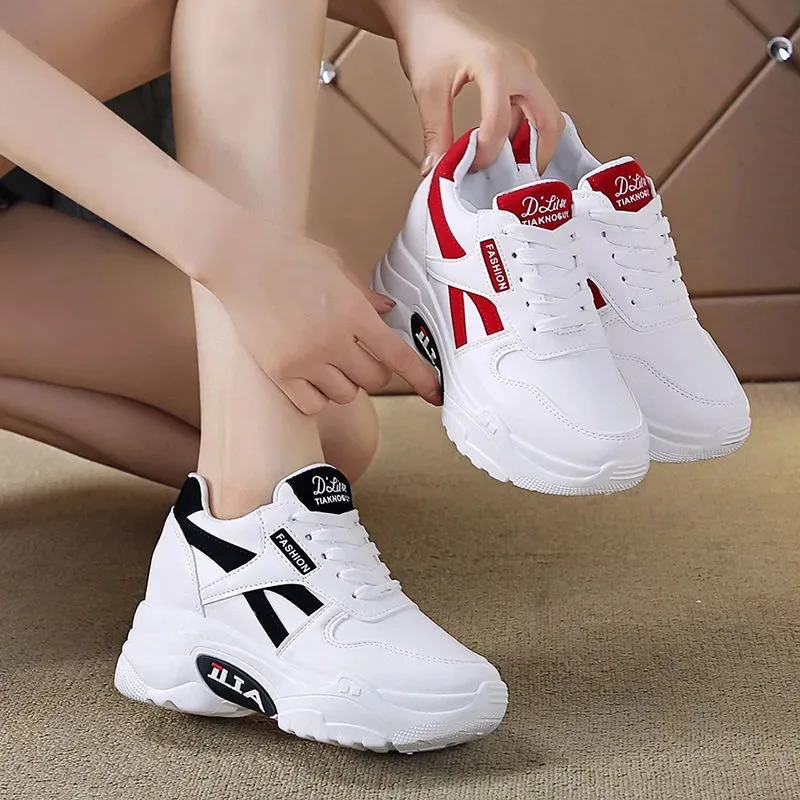 Inner increase small white shoes female spring leather casual sports shoes new muffin thick soled daddy shoes