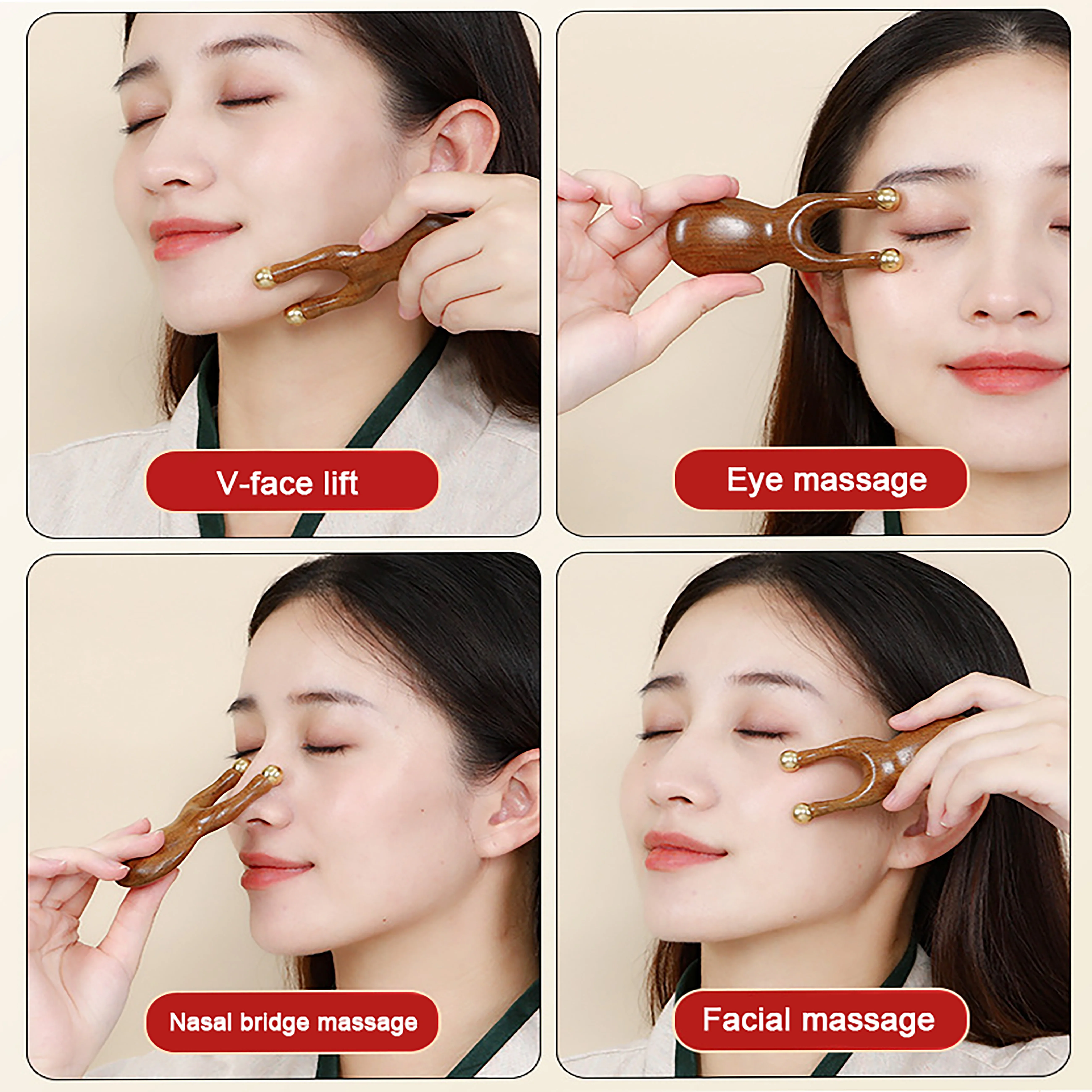 Brass Sandalwood Guasha Facial Acupoint Massager Smooth Surface Without Burrs Face Skin Care GuaSha Stick Health Care Products