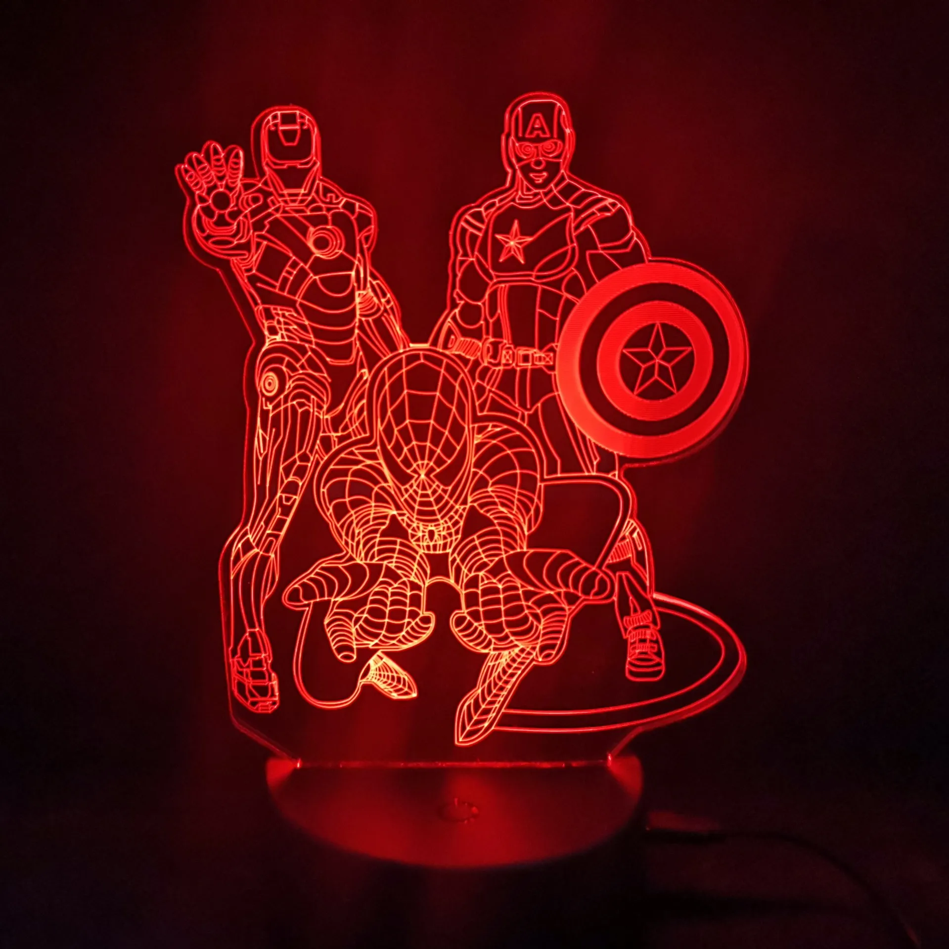 Wholesale Superhero Captain America Hulk Black Panther Ironman 3D LED Illusion Lamp Night Lights for Kids Room