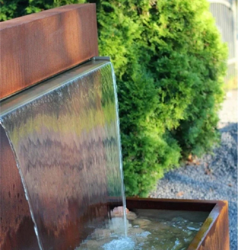 Large Corten Steel Pool Fountain and Waterfall