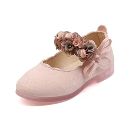 2022 New Baby Girls Shoes Kids PU leather Big Flower Summer Princess Shoes Party Wedding Baby Girls Dance Shoes