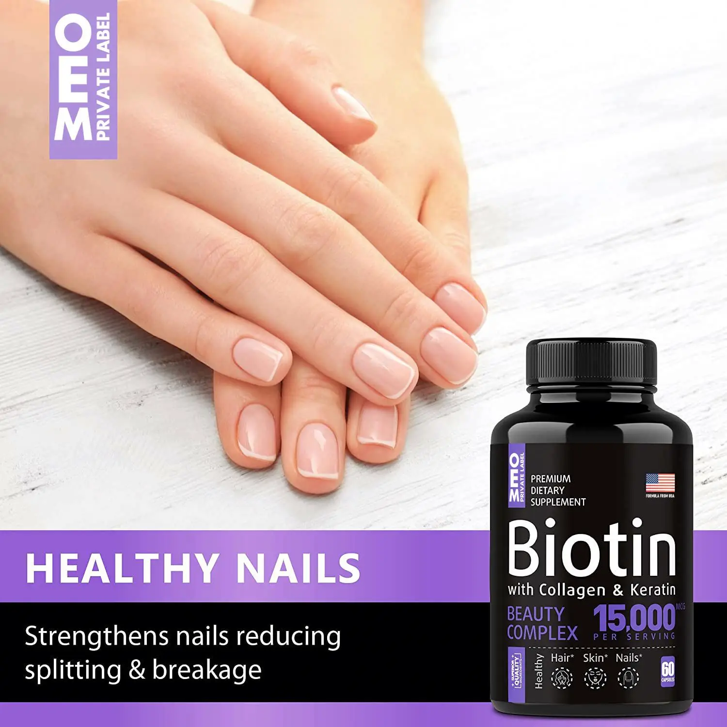 OEM Biotin Capsules With Vitamin Biotin Hair Nail Skin Growth Capsules For Women Supports Hair, Skin, And Nail Health