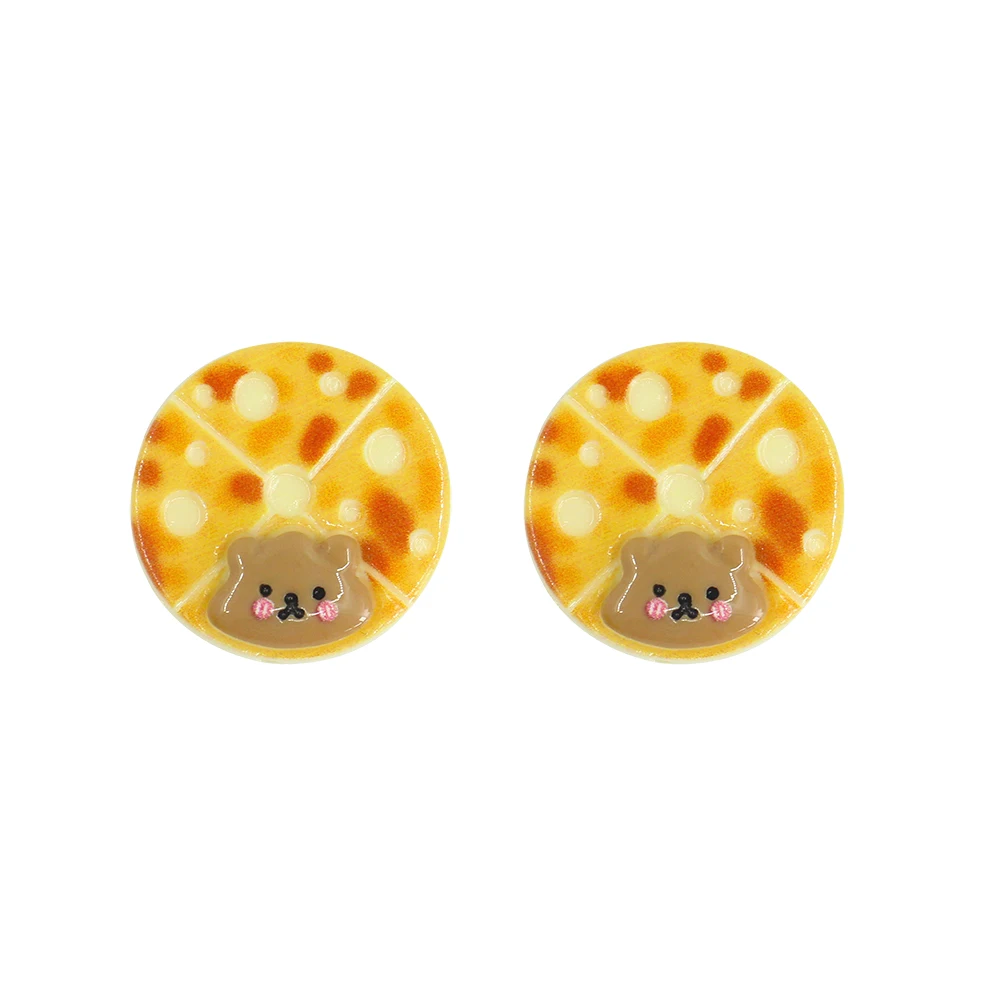 Cute bear pizza flatback resin cabochon for Doll house miniature food diy hairpin phone case decoration Crocs accessories