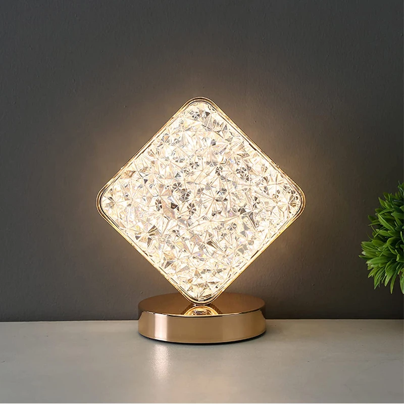 3 Colors Rechargeable dimming stepless Touch Control Crystal  Table Lamp for Bedroom Living Room
