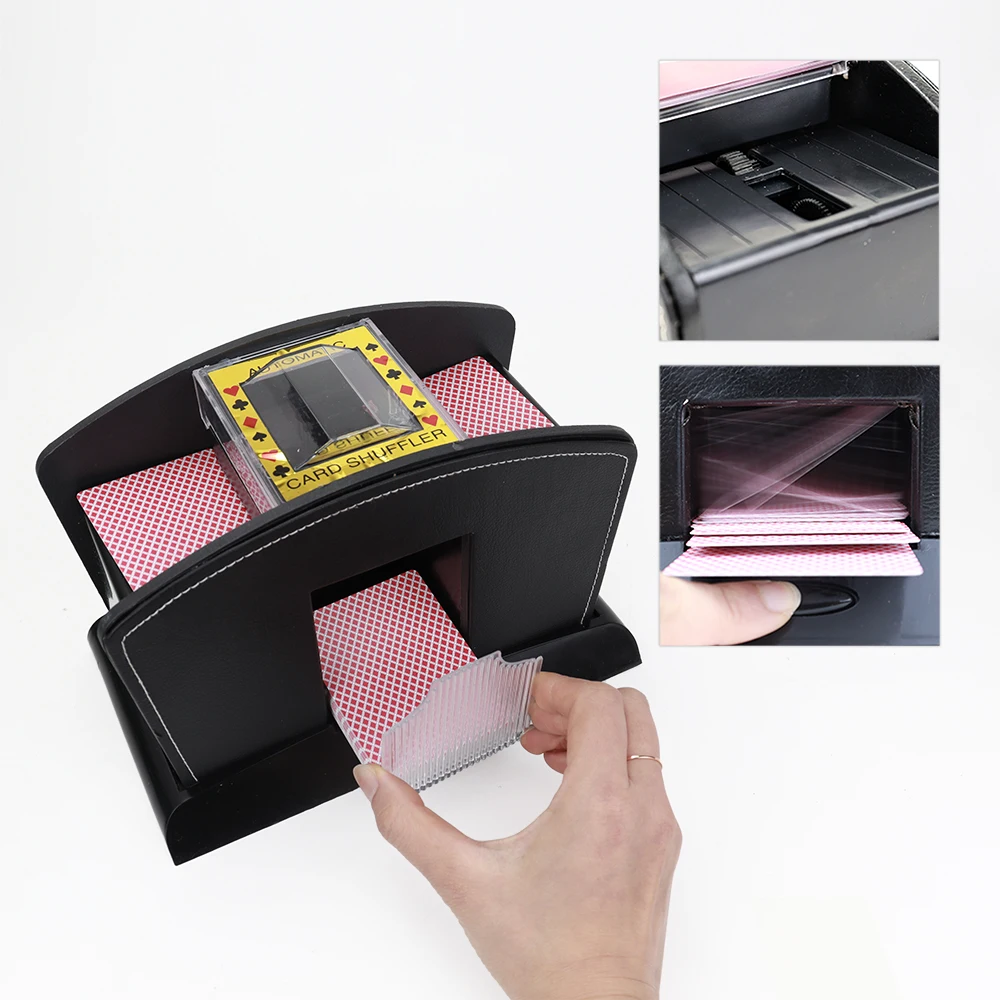 Hot selling 1-4 leather deck poker card shuffler black automatic rummy machine for casino game