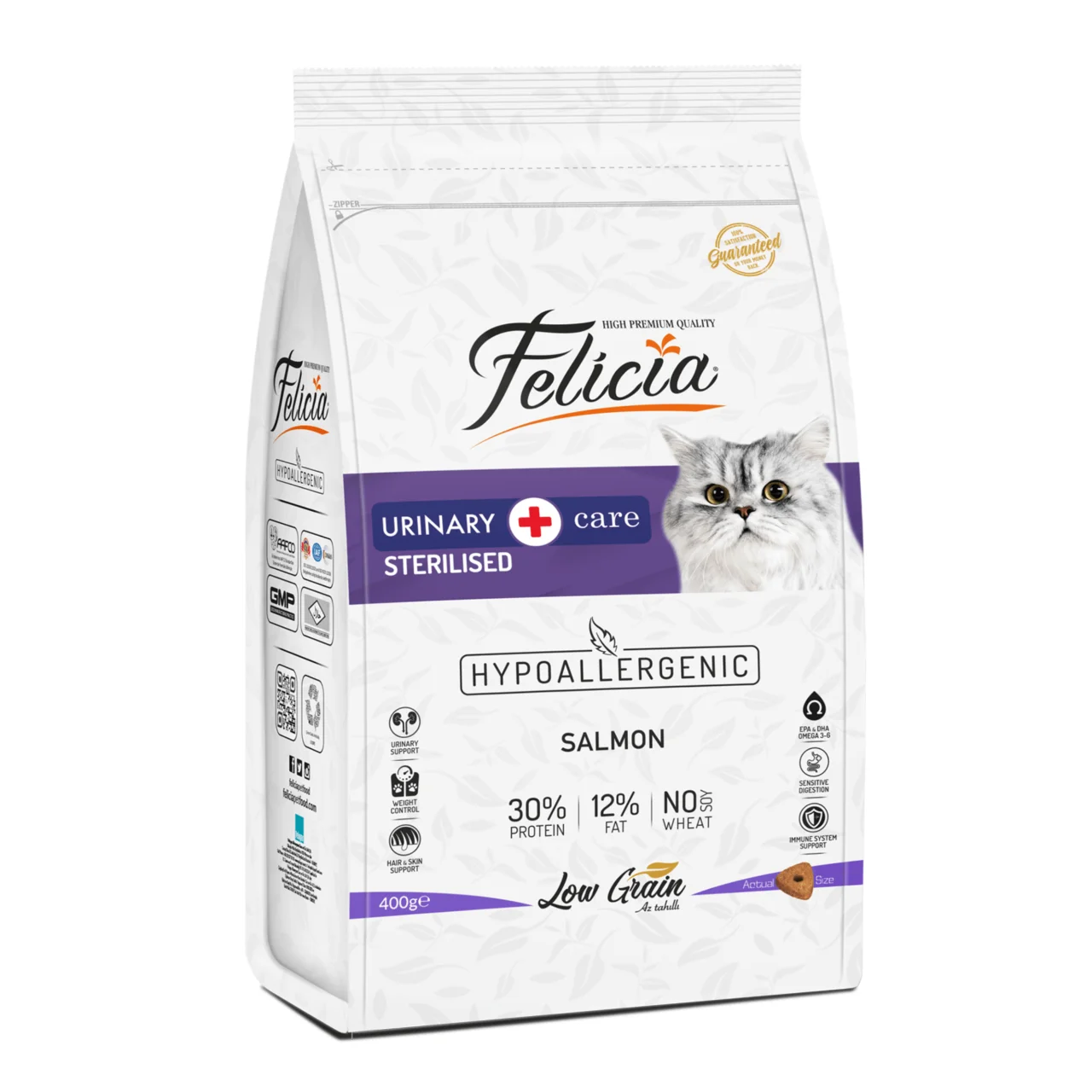 Felicia Hypoallergenic Cat Food Low Grain Urinary Care Sterilised Cat Dry Food Salmon & Anchovy 400g Turkey Origin Pet Food