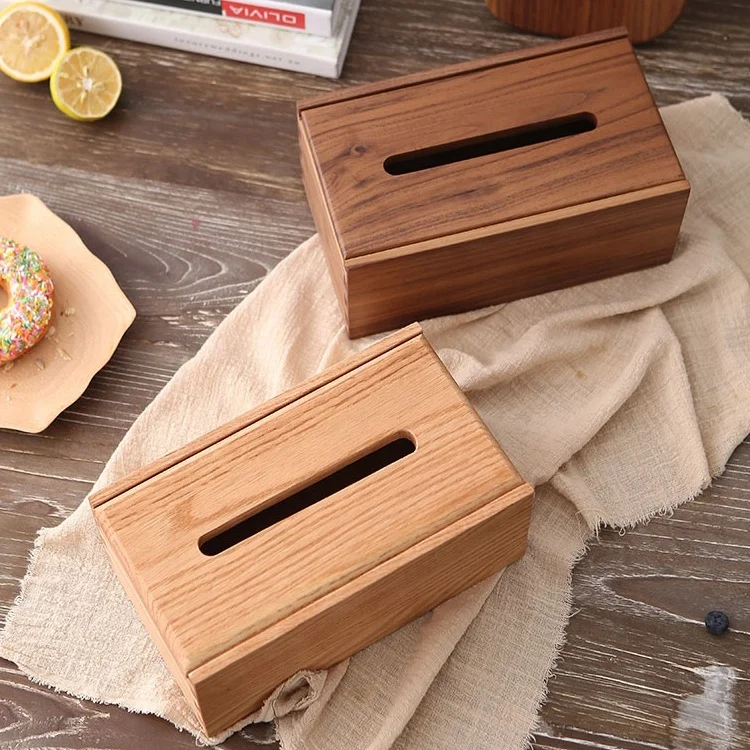 new customized luxury tissue case storage organizer wooden storage box
