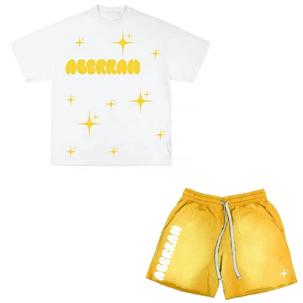 KY Summer Custom Puff Print TSHIRT Sun Faded Shorts Acid Wash Sweat Shorts Acid Washed Shorts for Men